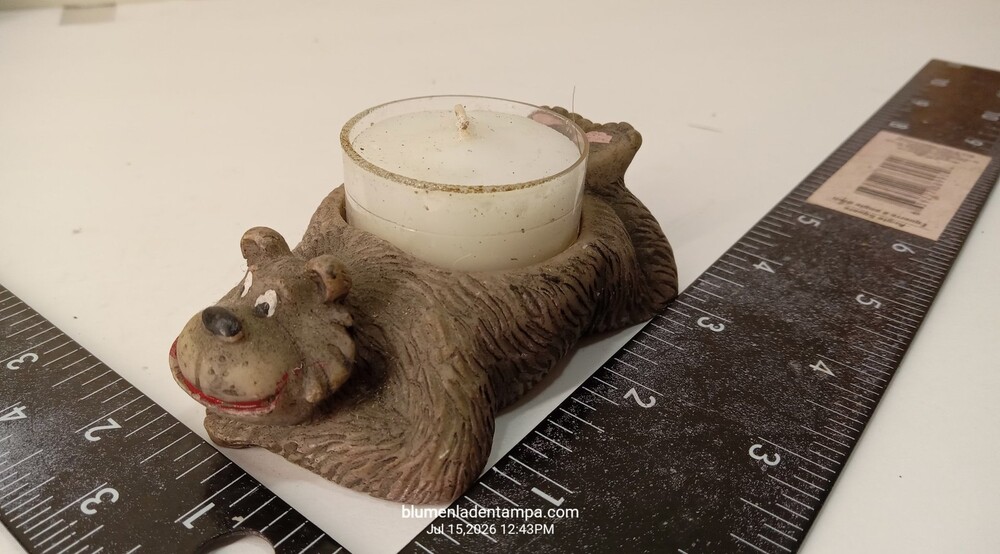 Resin Brown Bear Tea Light Candle Holder Figurine 3.5" Mini Lounging Bear